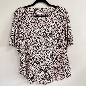 H&M Leopard Cheetah Animal Print Short Sleeve Pullover Shirt Blouse Tan Black 12